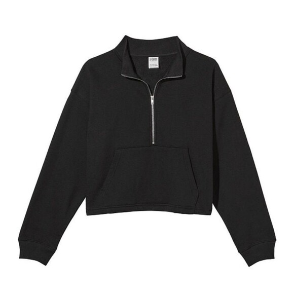 PINK Cropped Quarter Zip Fleece Size Large - Picture 2 of 8